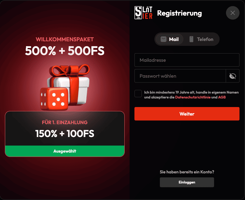Slotier Registrierung